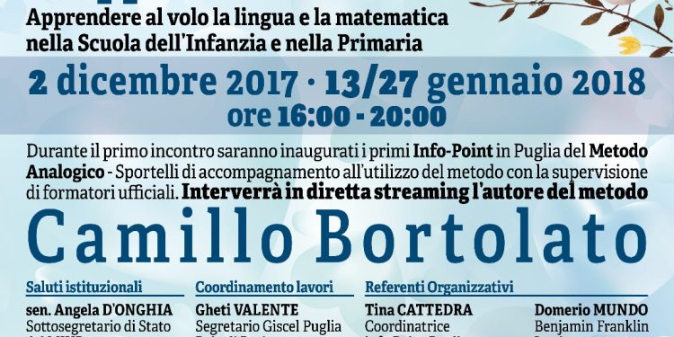 “Il metodo analogico intuitivo: un modo naturale di apprendere”, un nuovo corso di formazione targato Benjamin Franklin Institute e Giscel Polo di Bari