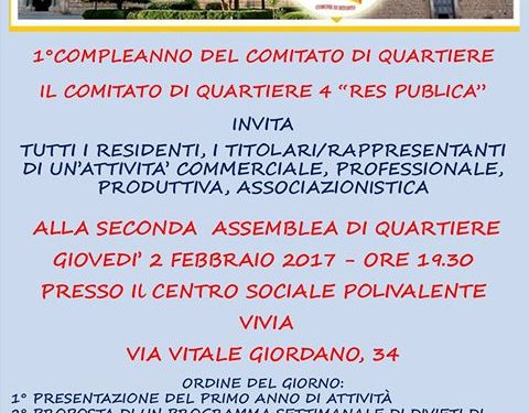 Prima candelina per il Comitato di quartiere 4. Giovedì in programma la seconda assemblea
