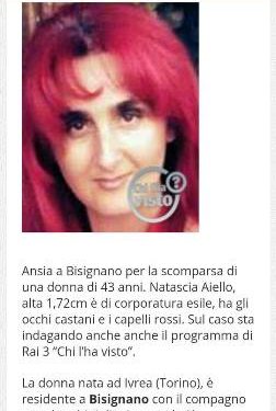 Donna avvistata nelle frazioni in stato confusionale. E’ Natascia Aiello, scomparsa da Basignano