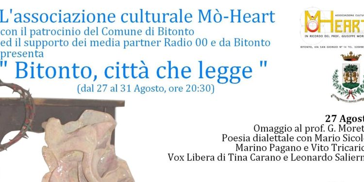L’associazione Mo’Heart rinnova l’appuntamento con la lettura con il festival “Bitonto città che legge”