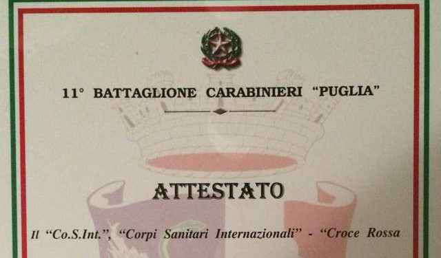 Attività di Protezione civile, attestato di merito dei Carabinieri ai Corpi Sanitari Internazionali