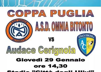 CALCIO – Omnia Bitonto, contro l’Audace Cerignola in palio le semifinali di Coppa Puglia