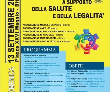 “Il Volontariato a tutela della Salute e della Legalità” Domenica in piazza a Bitonto