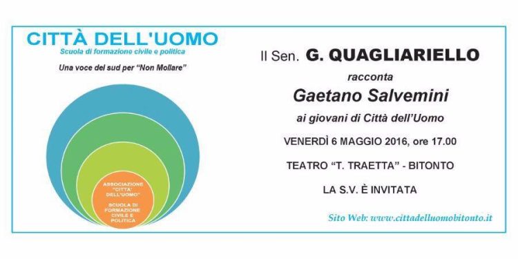 Associazione “Città dell’Uomo”, domani pomeriggio incontro col senatore Gaetano Quagliariello