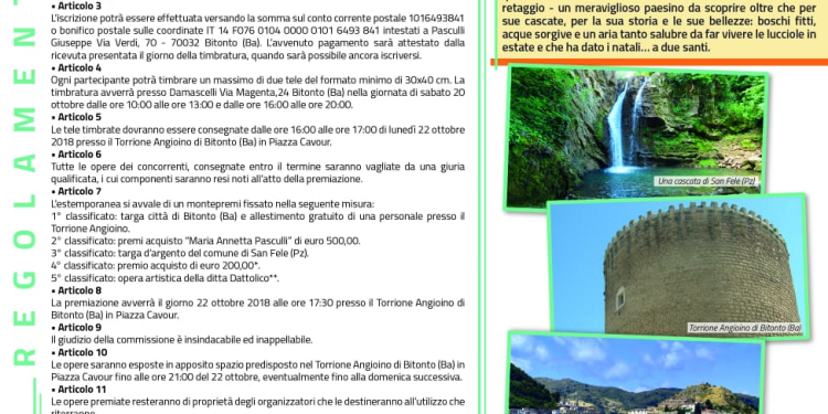 Dal 20 al 22 ottobre un’estemporanea per far conoscere le bellezze di Bitonto e San Fele