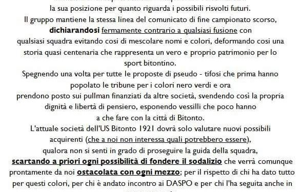 CALCIO – Affaire Fusione Bitonto-Omnia. Il Nucleo compatto non cambia idea: “La combatteremo con ogni mezzo”
